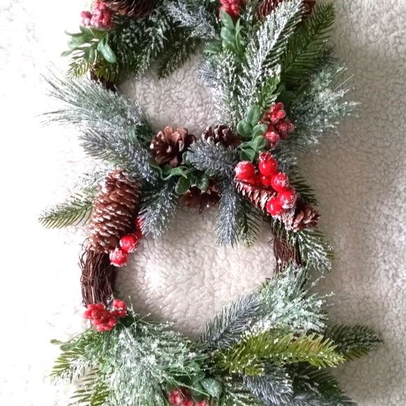 Christmas Double Ring Grapevine Farmhouse Handmade Wreath 13.5"× 7" - Picture 1 of 10